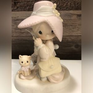 Precious Moments Porcelain Girl Figurine with Cat